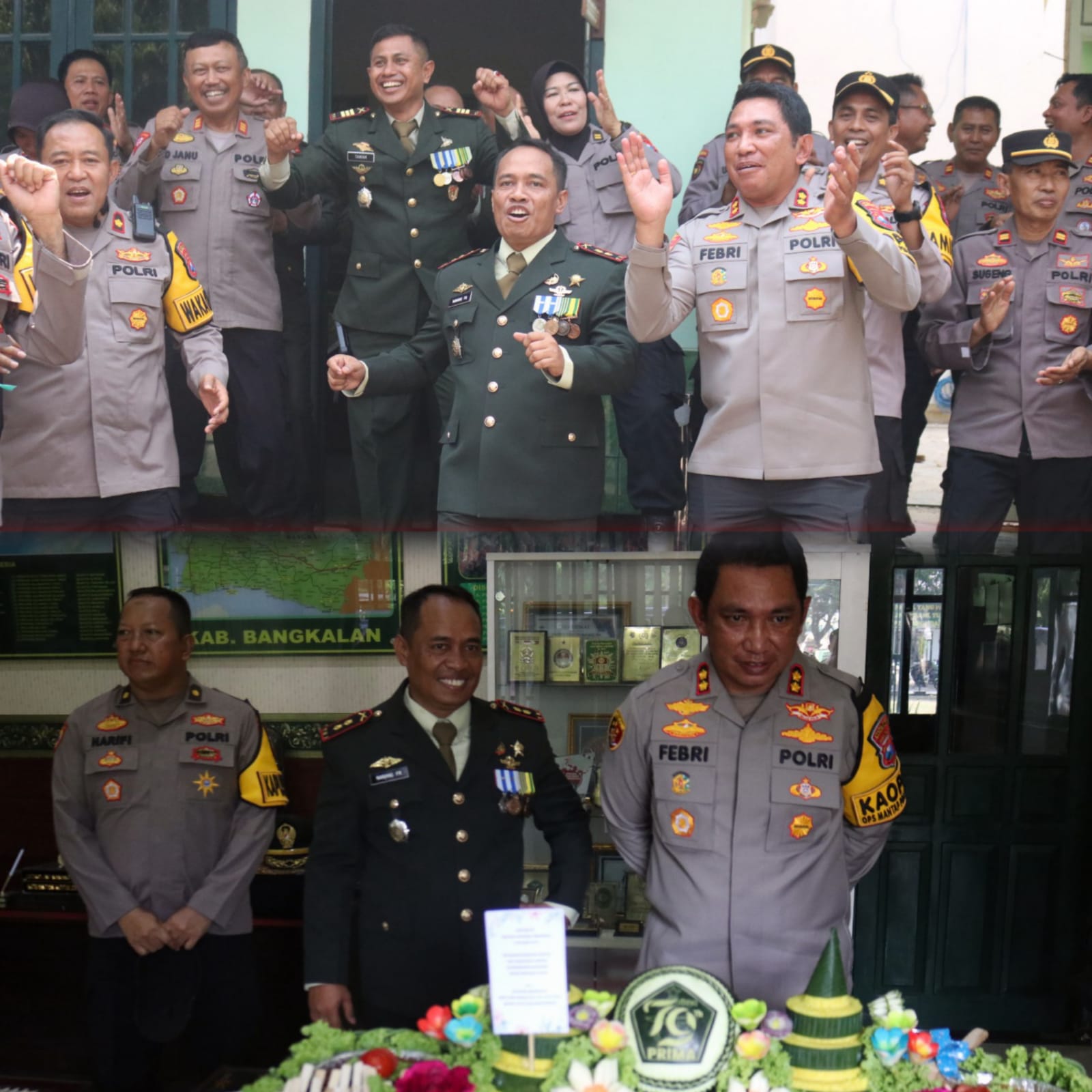 Kapolres Bangkalan Dan Jajarannya Berikan Kejutan Kepada Dandim 0829 Di HUT TNI Ke-79