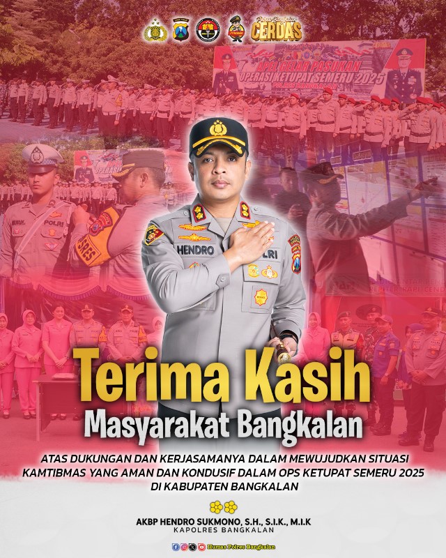Operasi Ketupat Semeru 2025 Sukses, AKBP Hendro Sukmono Ucapkan Terima Kasih Kepada Masyarakat Bangkalan