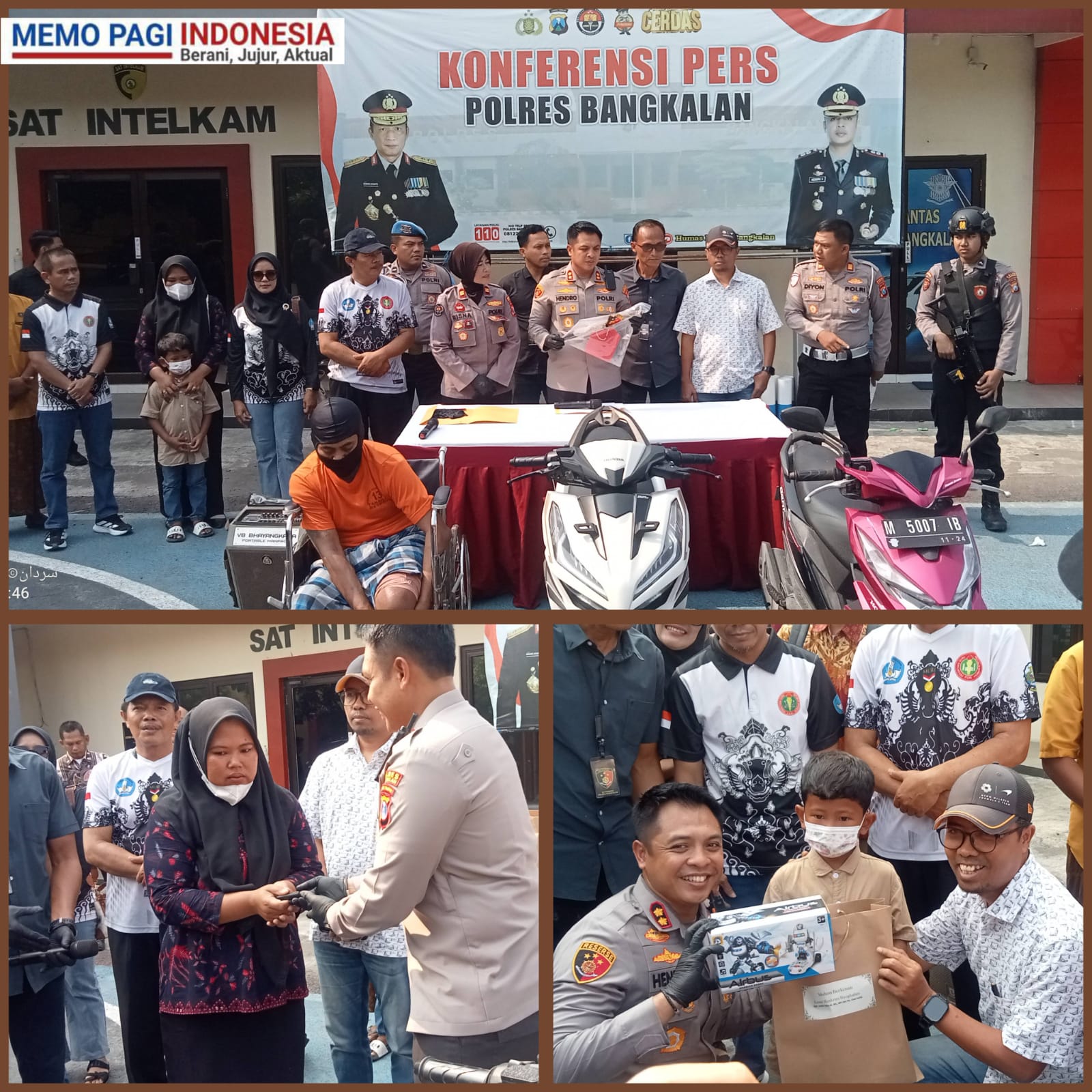 Satreskrim Polres Bangkalan Ringkus Pelaku Begal Seorang Guru, Kapolres Serahkan Sepeda Motor ke Pemilik Disaksikan Kadisdik Bangkalan