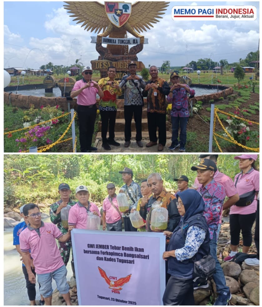 GWI Jember Bersana Forkopimca Bangsalsari Peduli Pelestarian Alam, Tebar Benih Ikan dengan Penuh Cinta