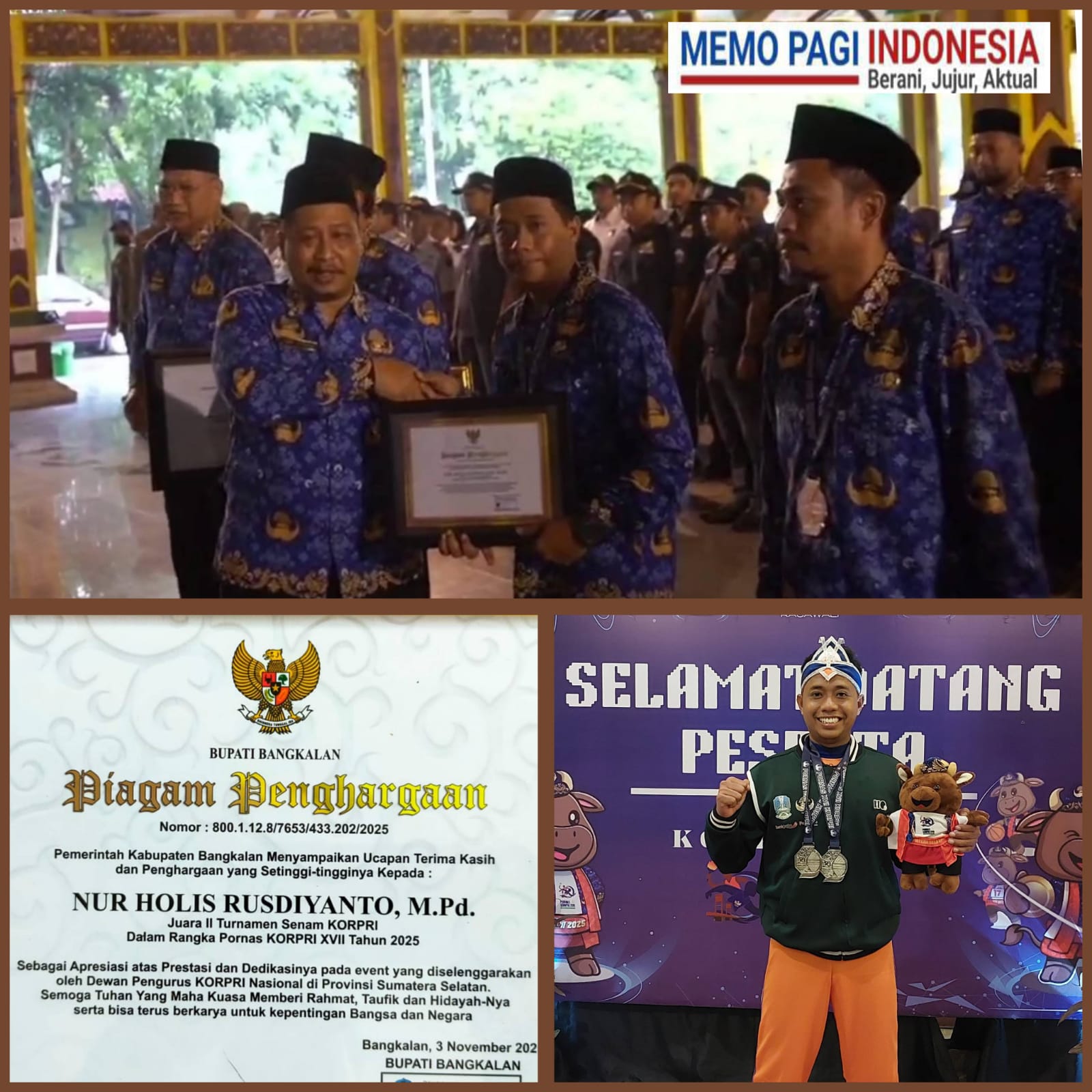 Bupati Lukman Hakim Serahkan Piagam Penghargaan Kepada ASN Bangkalan Berprestasi di Ajang Pornas Korpri 2025